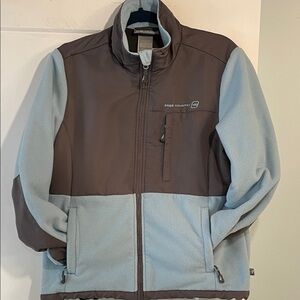 Free Country Fleece Jacket Size L Lined Light Blue/Gray Zip Front 3 Zip Pockets